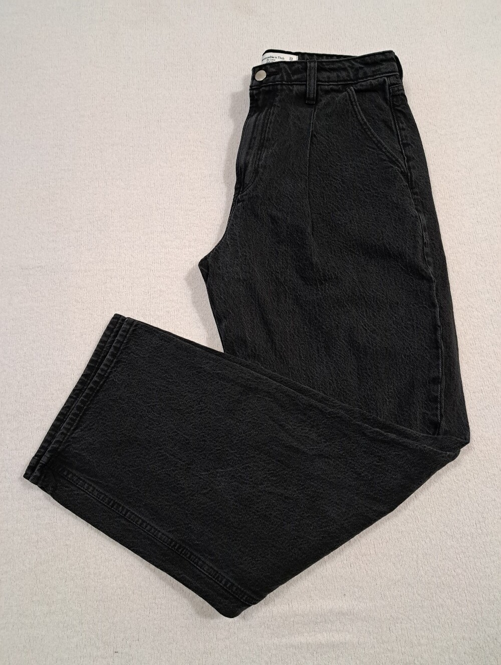 Abercrombie & Fitch The Loose High Rise Jeans Women's Size 29 Black Denim Pleats - Picture 12 of 13